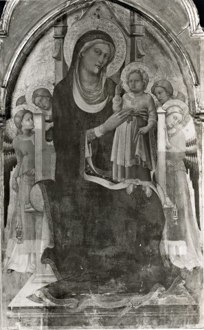 Anonimo — Pietro di Giovanni (Lorenzo Monaco) - e aiuti - sec. XV - Madonna con Bambino in trono e angeli — insieme